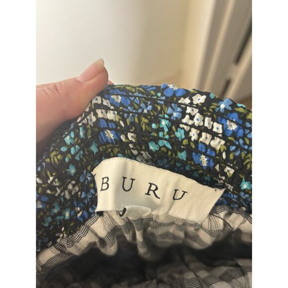 Buru Navy Blue Floral Smocked Waist Midi Skirt Sz xs - Picture 3 of 3